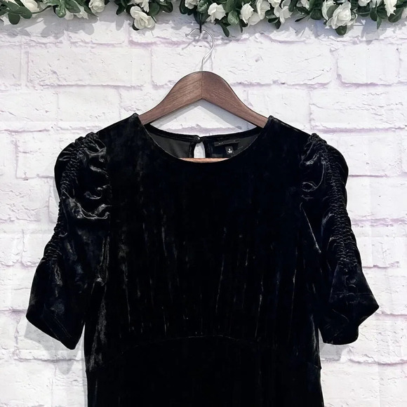 Who What Wear Black Velvet Dress Size Small Midi Short Sleeve Party Holiday - Picture 4 of 14